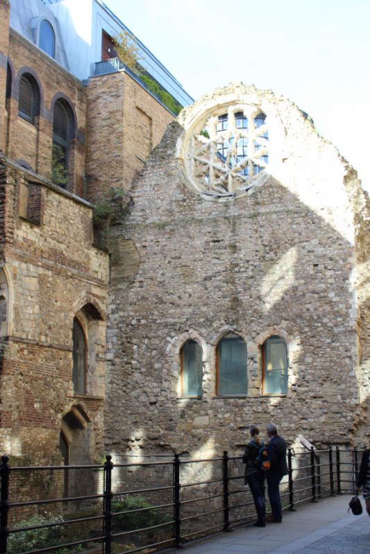 Winchester Palace wall with Rose Window in London 